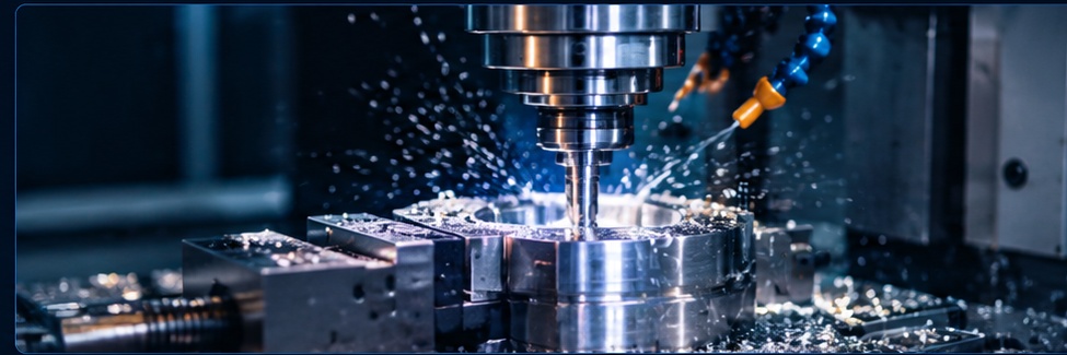 CNC milling machine cutting metal
